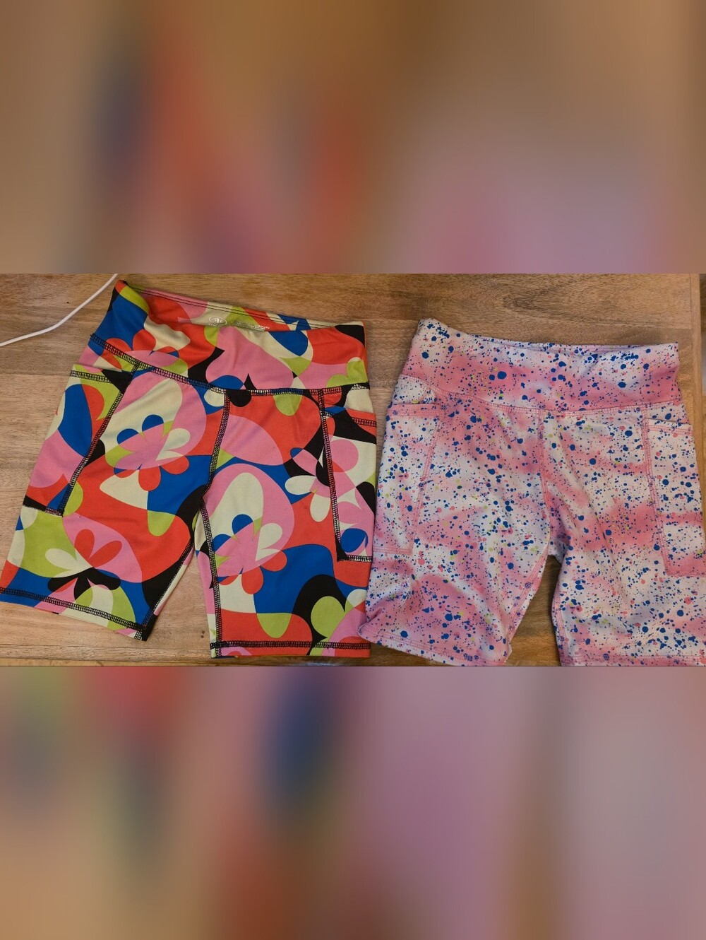 Athletic Works Girls Green Black Pink  Patterned Activewear (2 Pairs) Size 7/8